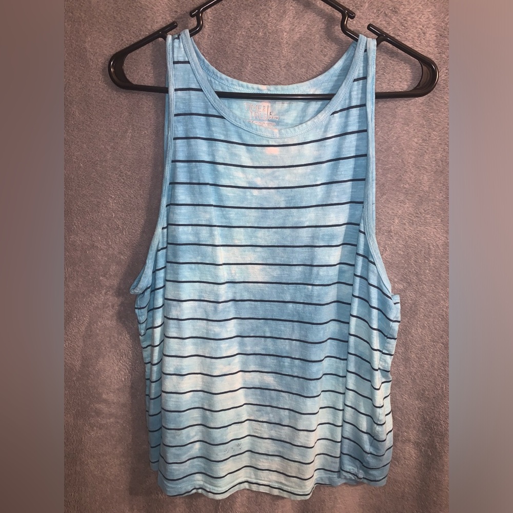 Time and Tru size large 12-14 tank top blue with black stripes